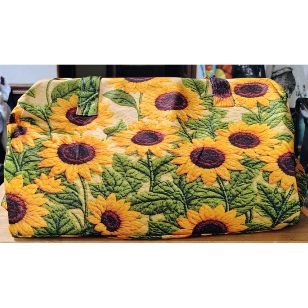 Sunflower Tote Bag Quilted Floral Travel Weekender 18x9x9 Yellow Quilted Handbag